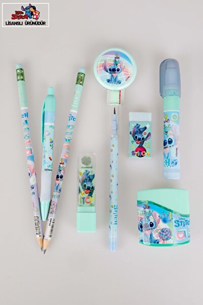 Disney LİSANSLI STITCH 8 PARÇA KIRTASİYE SETİ UÇLU KALEM,2 ADET SİLGİLİ KURŞU...