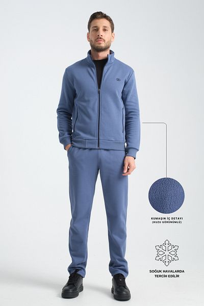 Shooter Indigo Winter Men's Tracksuit Set Thermosoft Technology Lamb Look Regular Fit Inside