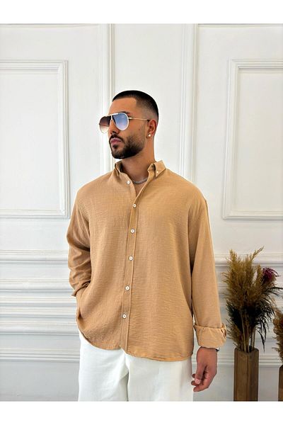 elkumoda Πουκάμισο από ύφασμα μουσελίνας Oversize με όρθιο γιακά, χαλαρό βαμβακερό πουκάμισο με κουμπιά πουκάμισο