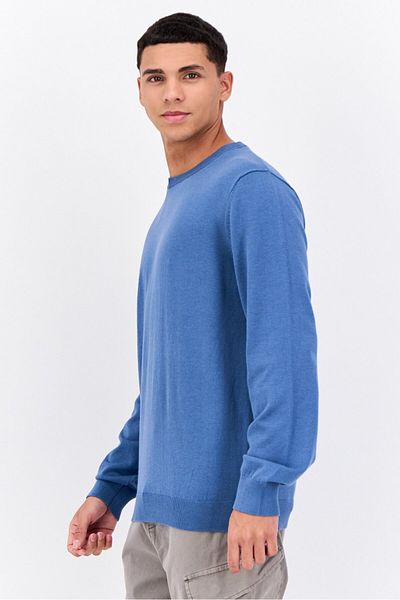 French Connection Men Crew Neck Long Sleeves Textured Sweatshirt, Slate Blue