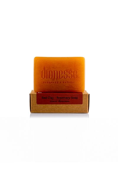 dionesse Red Clay Rosemary Soap 120 Gr - Handmade Soap with Sebum Balancing and Firming Effect