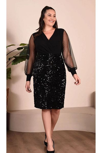 Bolesa Suadiye Trend Mini Sequin Velvet Pencil Φόρεμα