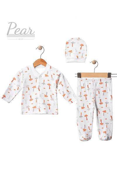 Pear Wear Palm Tree Patterned 3-Piece Hospital Outlet 100% Cotton 3 Piece Organic Baby Set