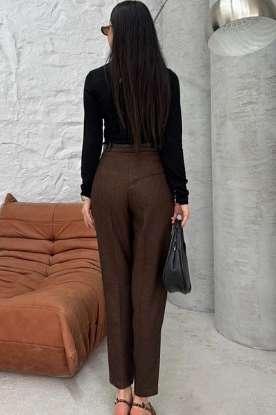ESSFASIHON Narrow Leg Belted Trousers