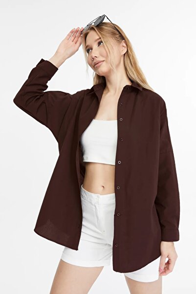 Mad&Calf Women's Basic Long Oversize Shirt