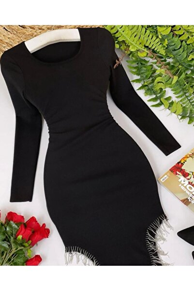 rose tml giyim Kadın Kaşkorse Etek Ucu Taş Saçak Elbise