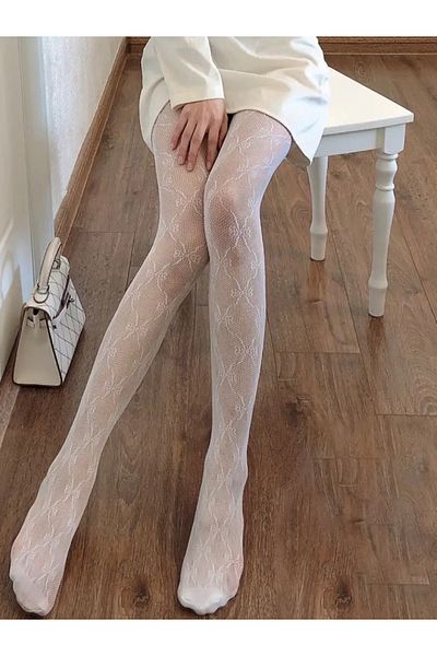 Tayse lingerie Gothic Bow Patterned White Pantyhose