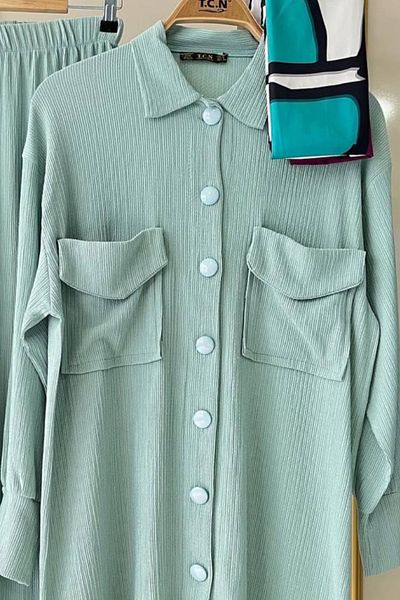 Bold Grup Women's Double Pocket Buttoned Summer Hijab Suit