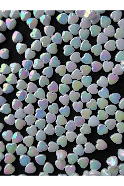 Bijumix Aksesuar 100 Adet Janjanlı Beyaz Kalp Akrilik Boncuk 8 Mm