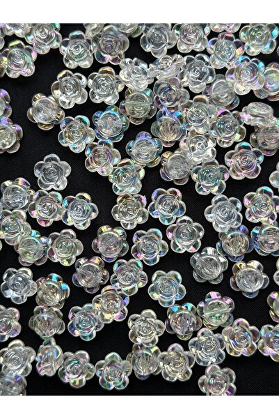 Bijumix Aksesuar 50 Adet Sedefli Beyaz Gül Akrilik Boncuk 10 mm