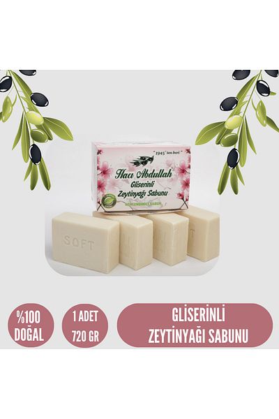 HACI ABDULLAH ZEYTİNYAĞLI DOĞAL SABUNLAR Glycerin Olive Oil Soap - 720Gr - (1 Piece)