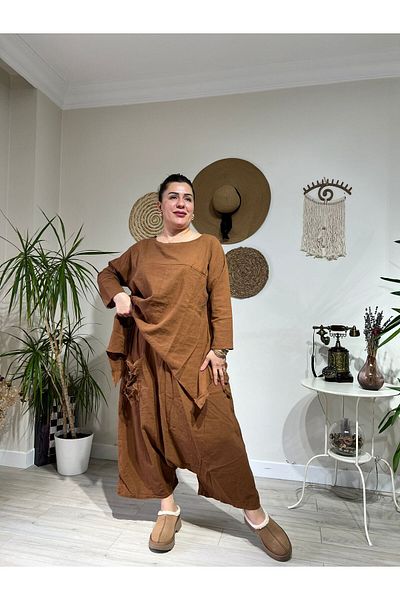 MJORA طقم فضفاض مصنوع من القطن والكتان بنسبة 100%