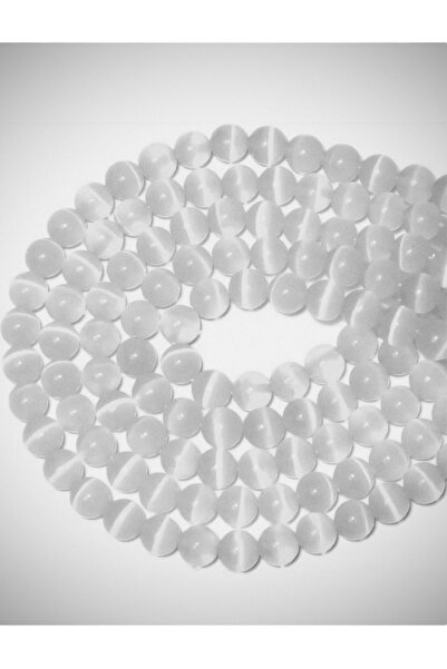 SESİKA HOBİ Γνήσια φυσική πέτρα Α Ποιότητας Λευκό Μάτι Γάτας 8 Μm 1 Σειρά Μέσ...