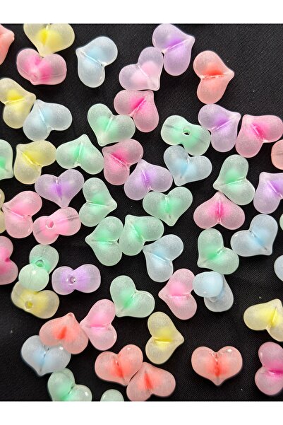 Bijumix Aksesuar 25 Adet Karışık Renkli Buğulu Kalp Plastik Akrilik Boncuk 16 mm