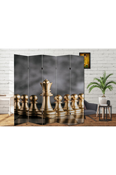 dbsanat Satranç Temalı Özel Tasarım Paravan Room Divider Oda Bölücü 180 x 200 cm