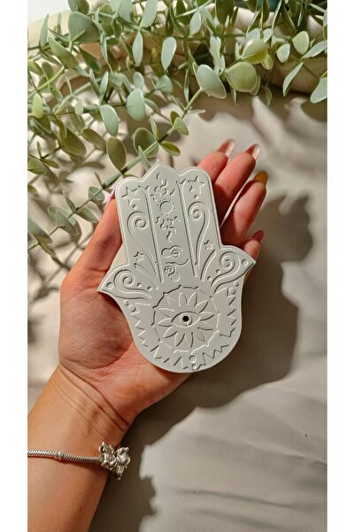 Mandalin Store Dekoratif Beton Tütsülük, Beyaz, 2’li, Fatıma'nın Eli, Şans, B...