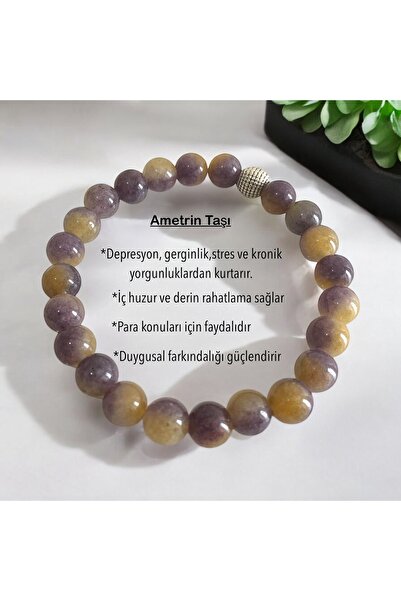 SAYILI COLLECTION Ametrin Doğal Taş Bileklik Strese İyi Gelir Huzur ve Rahatl...