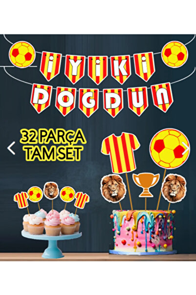 Hiras Dizayn Doguşdan Fanatik 32 Parça Futbol Sarı Kırmızı Doğum Günü Seti Ba...