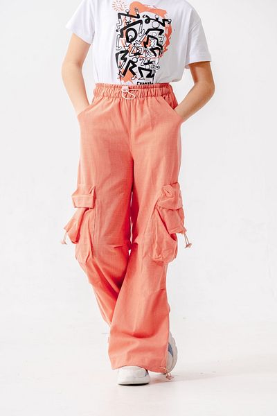 GİYİCEM TEKSTİL Girl's Elastic Waist Cargo Pants 2572