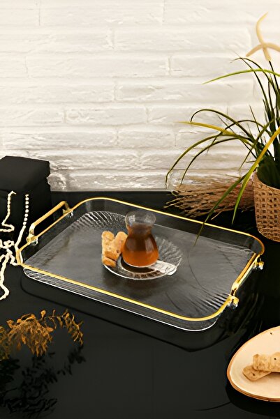 Home Elisa Şeffaf Altın Yaldızlı Büyük Kristal Tepsi