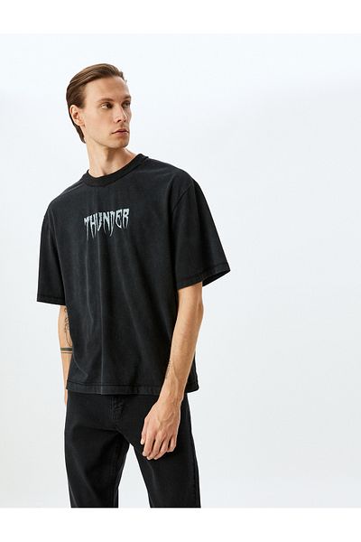 Koton Black Slogan Printed T-Shirt