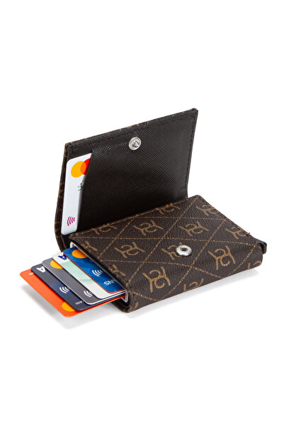 NEWISH POLO ACCESSORIES Μηχανισμός προστασίας RFID πορτοφολιού με μοτίβο καφέ (7cmx10cm)