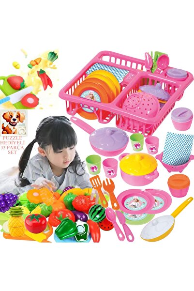 OyuncakZade Oyuncak Bulaşıklık Tabak Tencere Set Kesilebilen Oyuncak Meyve Se...