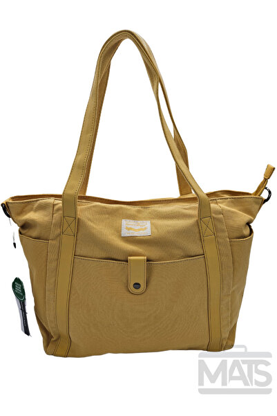 21K SMART BAGS Smart Bags Keten Kanvas Kumaş Hardal Omuz Çantası