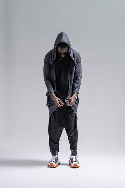 Superbluemexico Men's Asymmetrical Cut Side Pocket Bohemian Long Zip Long Sweat Cardigan