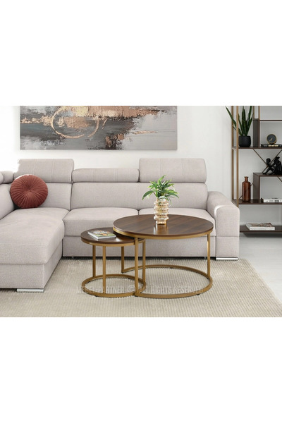 EDMONDA EV AKSESUAR SİDNEY 2Lİ ORTA SEHPA GOLD YUVARLAK SEHPA