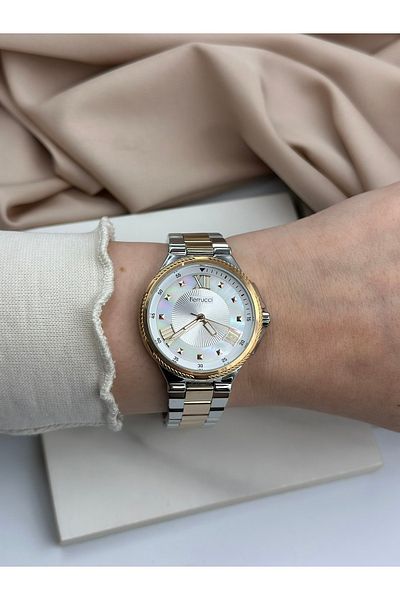 Ferrucci Double Color Silver-Rose Gold Hologram Dial Design Women Wrist Watch