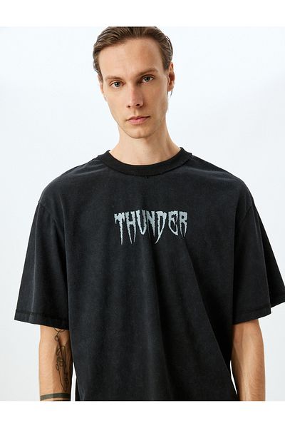 Koton Black Slogan Printed T-Shirt