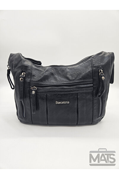 BARCELONA 21K 21K 1846 Barcelona Faux Wash Leather Shoulder Bag Black