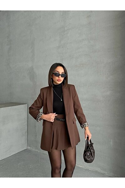 Ekim Store İç Astarlı Leopar Blazer Ceket