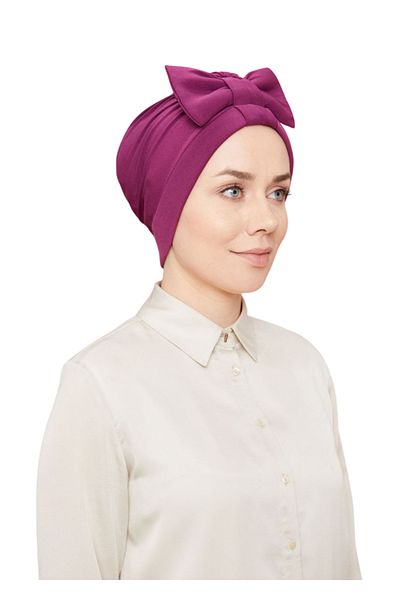 Melodi Scarf Purple Women's Hijab Bow Outer Bonnet Ready Turban