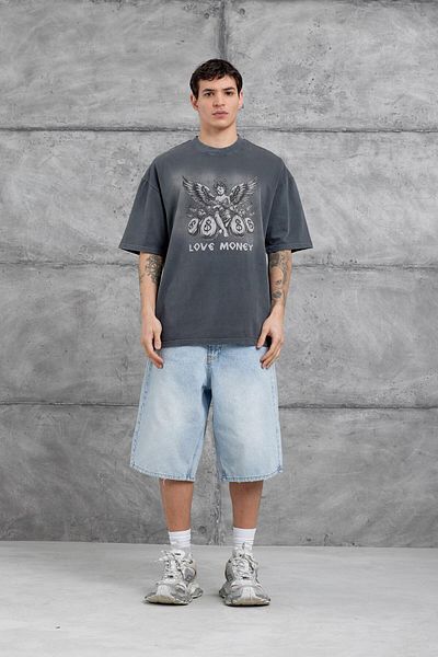 NOMARC Φουμέ Λαβ Μάνι Γραμμένο Πλυμένο Oversized T-shirt