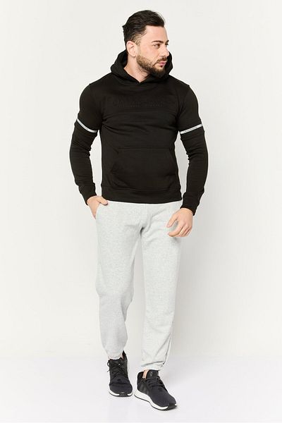 Crosshatch Men Embossed Print Fleece Hoodie, Black