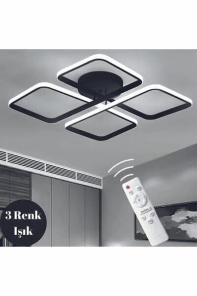 Sanctum Avize Nova Plofonyer  Siyah Kumandalı 3 Renk Ledli Dimmerli Modern Ledli Avize