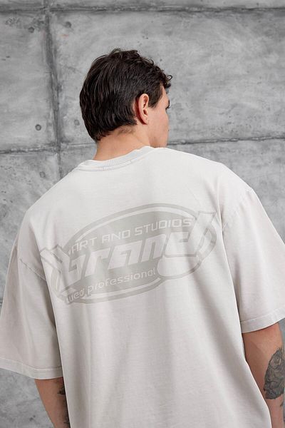 NOMARC Κρεμ μάρκας γραπτό πλενόμενο μπλουζάκι Oversize