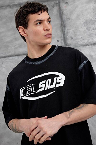 NOMARC Ανδρικό μπλουζάκι μεγάλου μεγέθους με μαύρο γράμματα Κελσίου