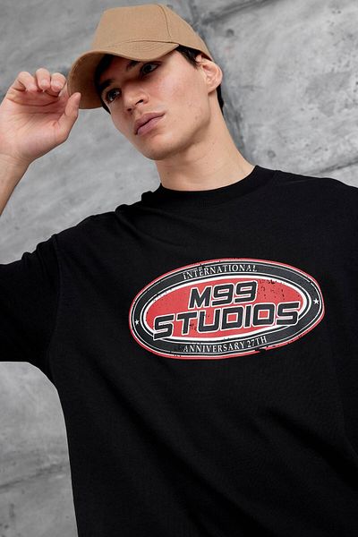 NOMARC Μαύρο M99 Studio με Γράμμα Oversize T-shirt