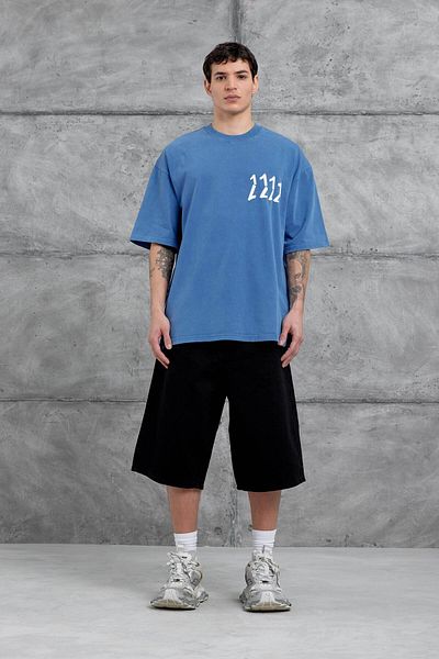 NOMARC Μπλε 1111 Γραμμένο Πλυμένο Oversize T-shirt