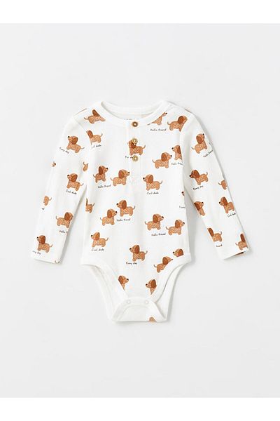 LC Waikiki Crew Neck Printed Baby Girl Snapback Bodysuit and Leggings 2-Piece