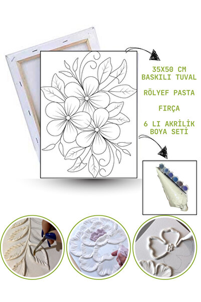 Puzzle Rölyef Boyama Rölyef Pasta Tuval Seti Fırça + Boya Dahil (çıtalı) 35x5...