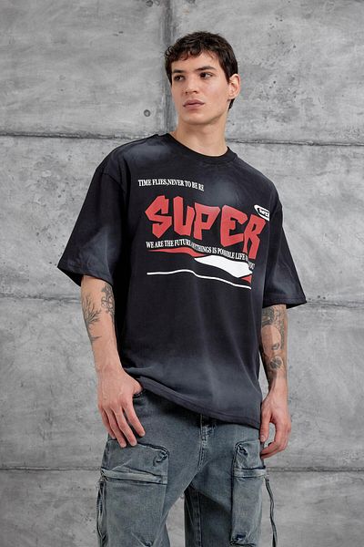 NOMARC Μαύρο μπλουζάκι Super Written Oversize
