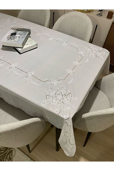 Blue Home MEIWA EMILY Față de masă albă de bucătărie PVC cu dantelă Vizual anti-alunecare Rezistent la lichide Personalizare gaură