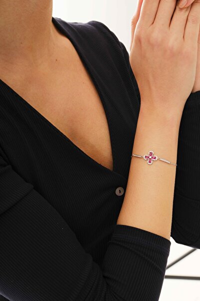 Söğütlü Silver Gümüş rodyumlu kök yakut ve zirkon taşlı şansın gücü yonca bil...