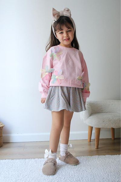 Elidabutik Tulle Floral Applique Balloon Skirt Set