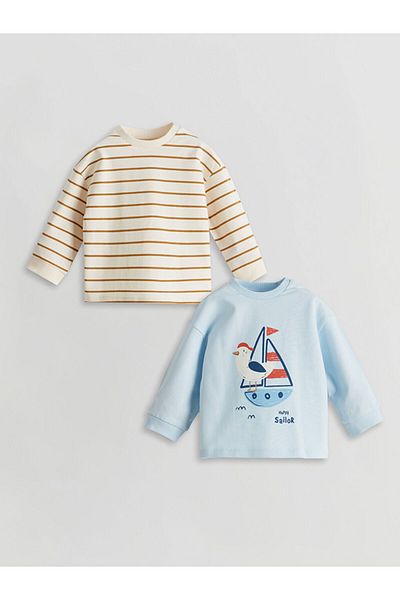 LC Waikiki Crew Neck Striped Baby Boy T-Shirt 2 Pack