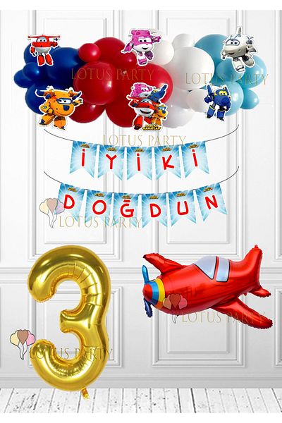LOTUS PARTY Wonderful Wings Theme 1 Year Celebration Airplane Foil Balloon and Banner
